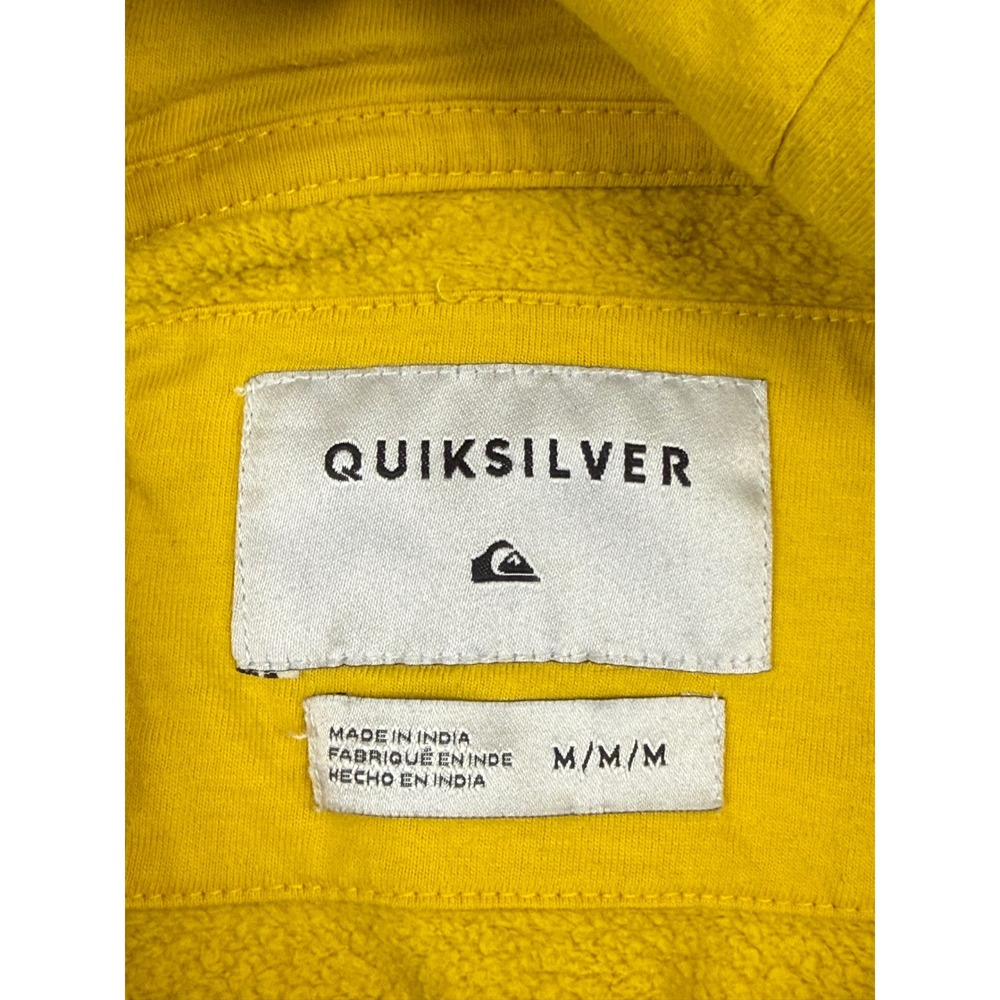 Quiksilver Mens Mustard Yellow Graphic Hoodie Checkerboard Sleeve Size Medium - Picture 2 of 12